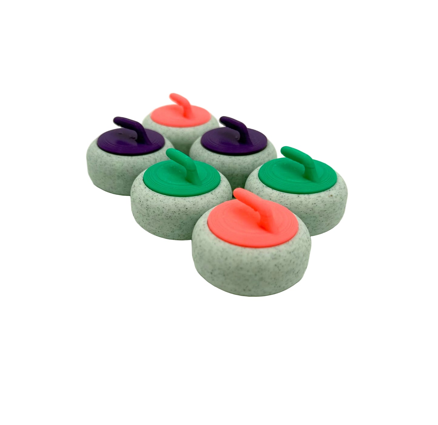 Set of colorful curling stones on a white background