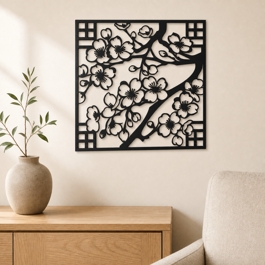 Cherry Blossoms Wall Art — Framed Blossom Branch Silhouette | 2 Sizes
