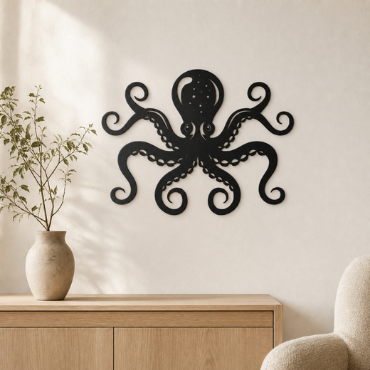 Octopus Wall Art — Curled Tentacle Silhouette | 2 Sizes