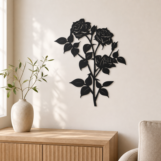 Roses Wall Art — Layered Bloom Silhouette | 2 Sizes