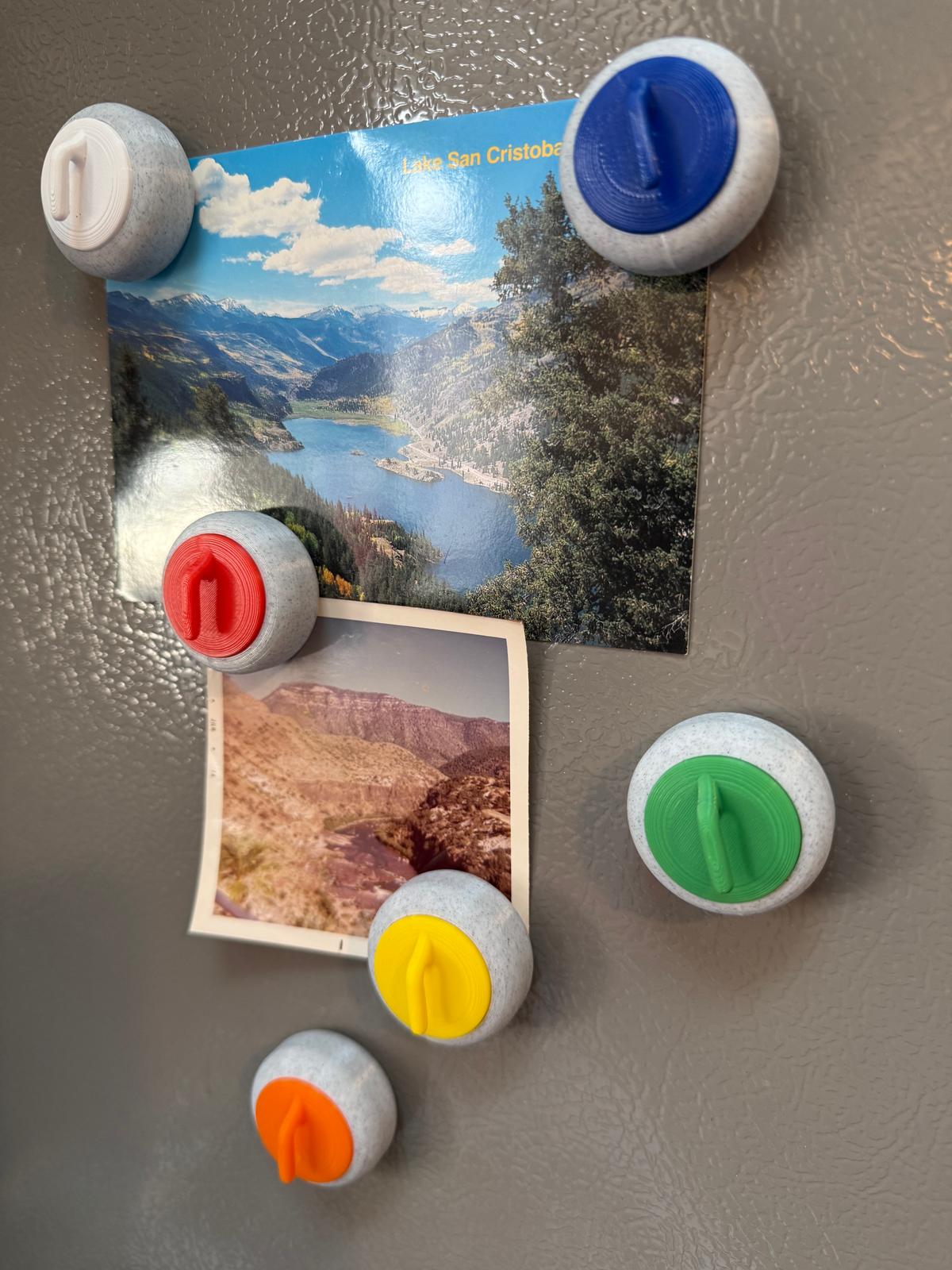 New! Curling Stone Magnets (6-Pack) | Mix-and-Match Colors | 3D Refrigerator Magnets