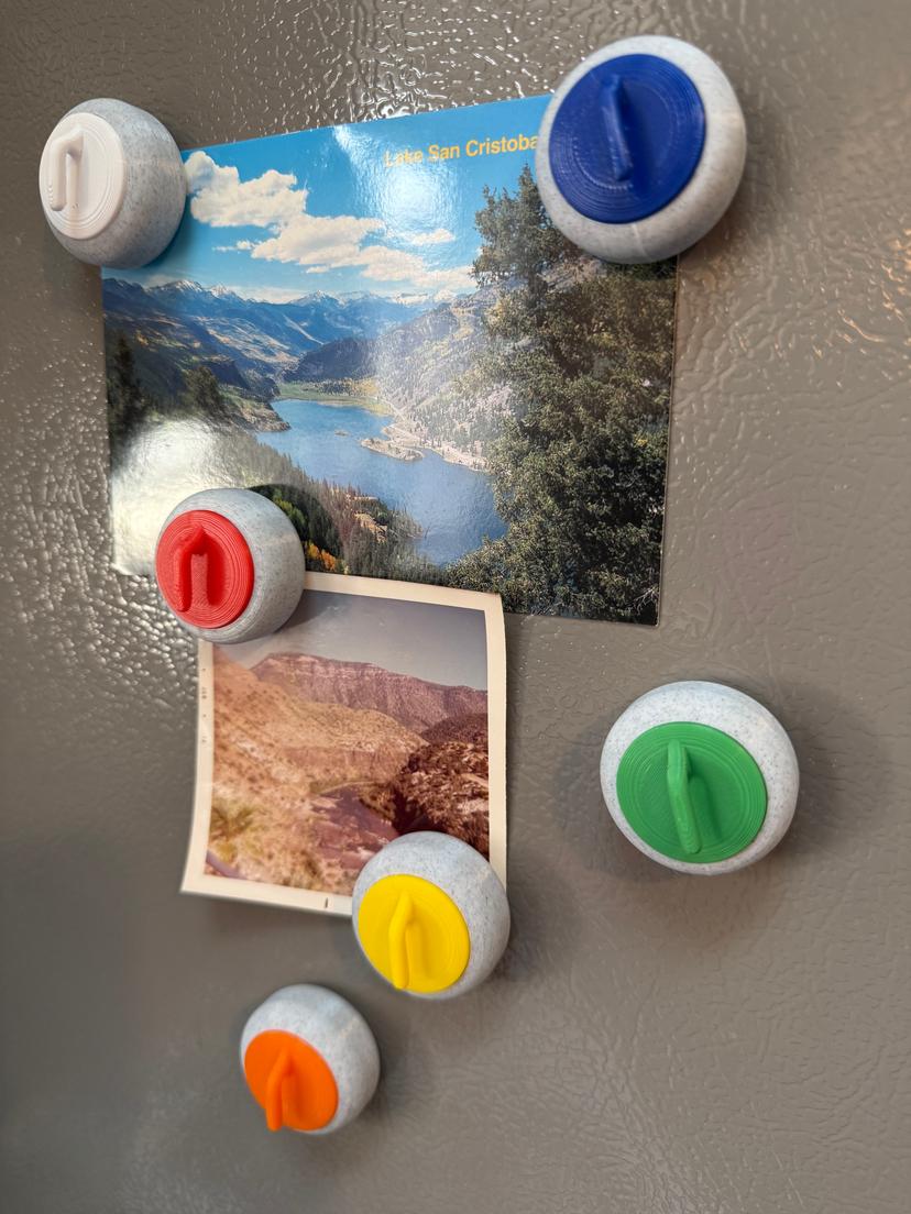 New! Curling Stone Magnets (6-Pack) | Mix-and-Match Colors | 3D Refrigerator Magnets