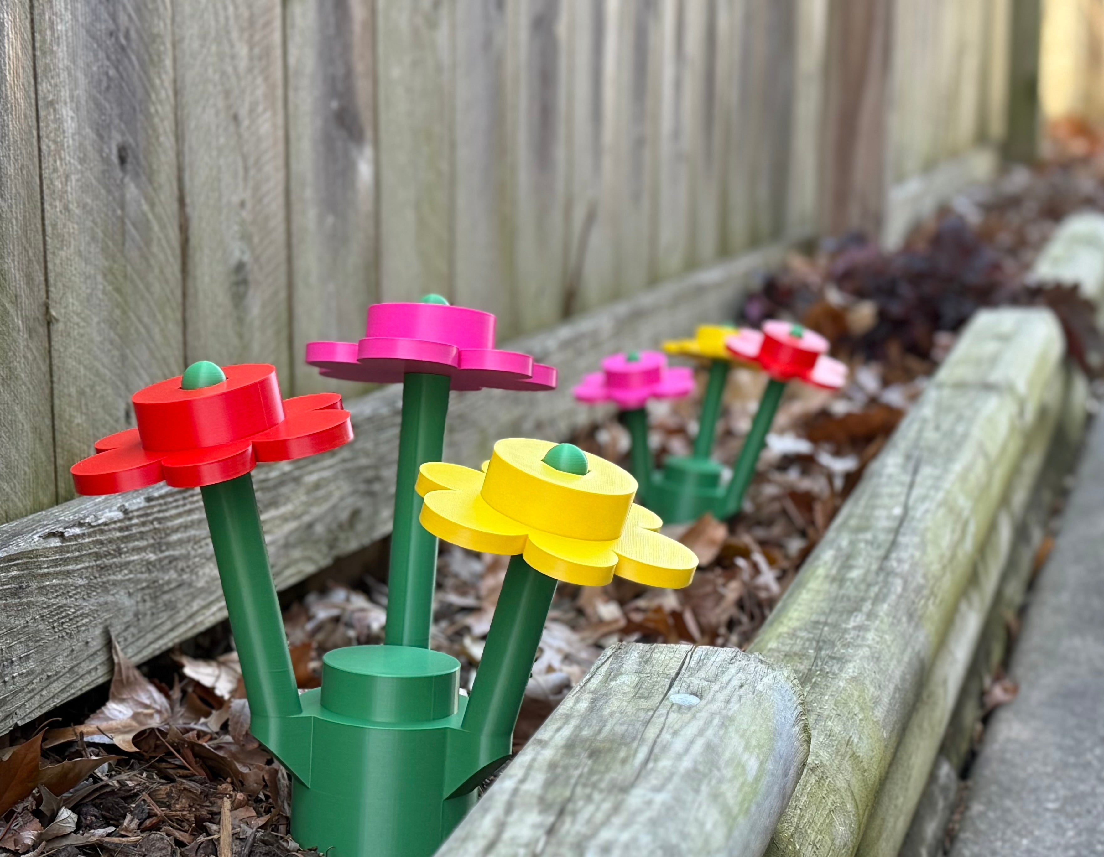 large 3d printed brick flower bouquets in garden