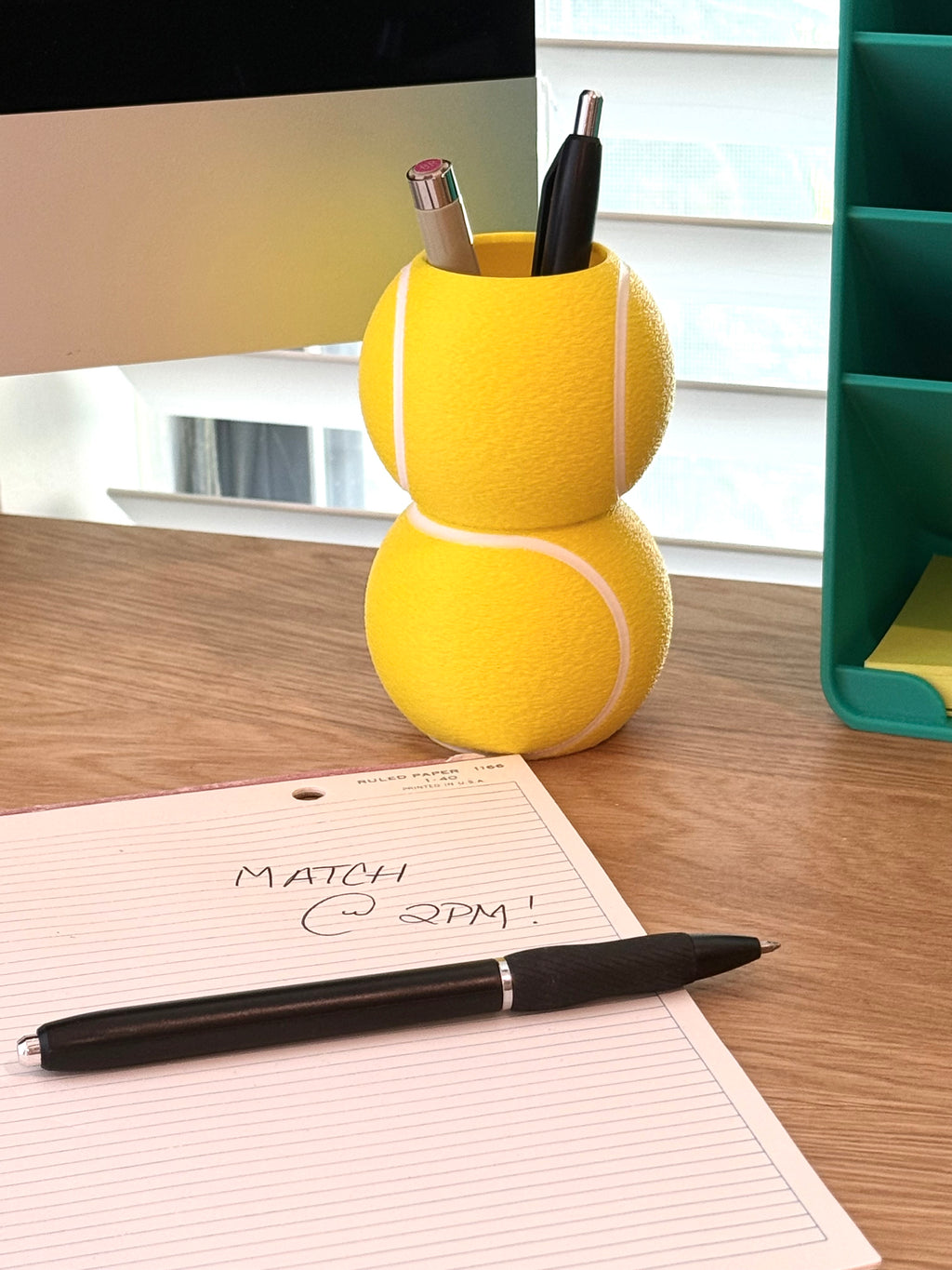 Tennis Ball Pen Holder — Stacked Tennis Ball Desk Organizer | Handmade