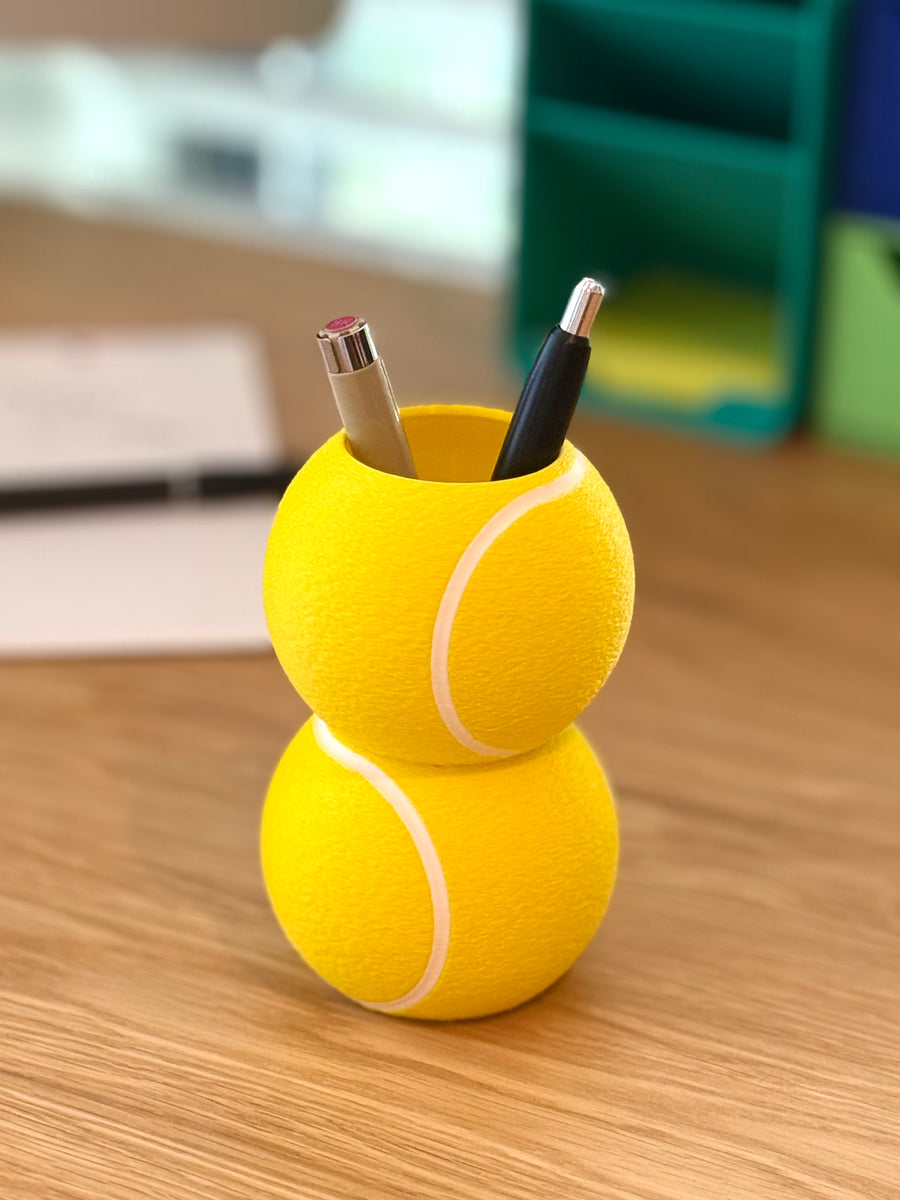 Tennis Ball Pen Holder — Stacked Tennis Ball Desk Organizer | Handmade