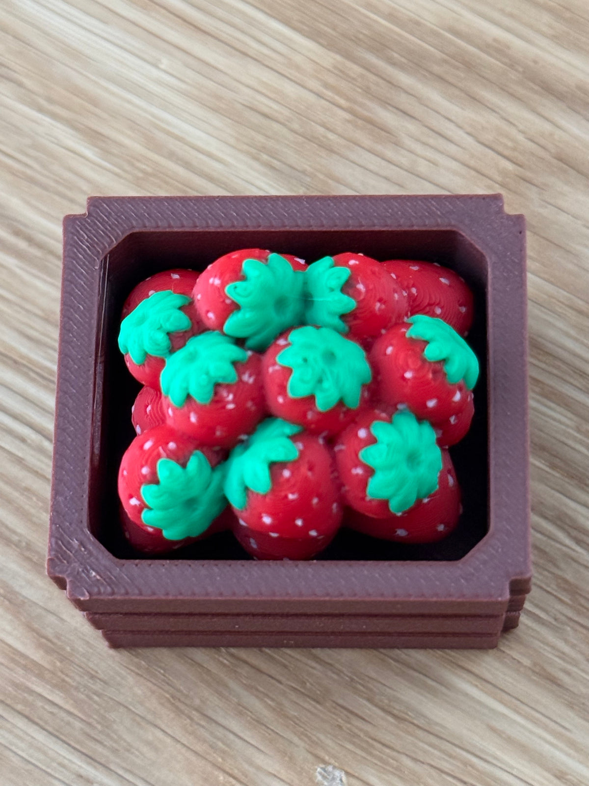 Strawberry Crate Fidget Toy, Miniature Fruit Crate Clicker, Cute Strawberry Basket Decor, Fun Desk Toy Gift, Handmade USA