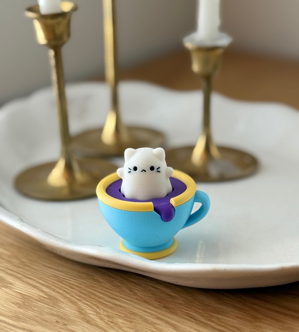 Ghost Cat Teacup Fidget Clicker, Halloween Desk Toy, Kawaii Cat Figurine Gift, Spooky Cute Stress Reliever