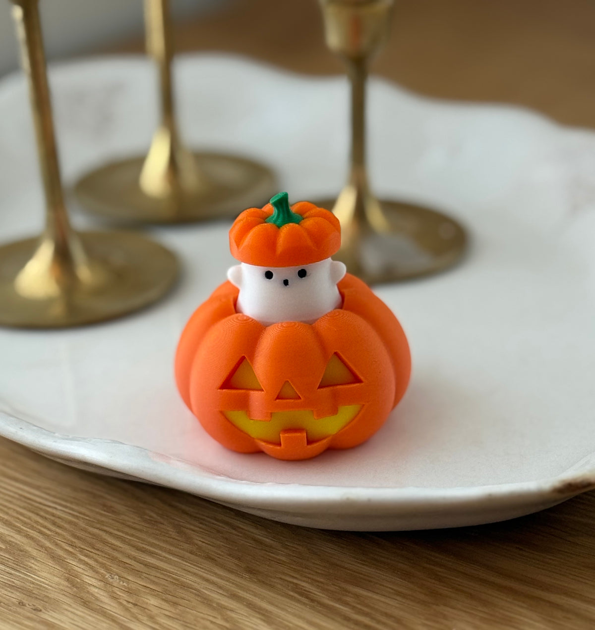 Jack-o-Lantern Ghost Fidget Toy, Halloween Pumpkin Clicker, Cute Ghost Desk Toy, Handmade Halloween Gift, Satisfying Click Stress Toy