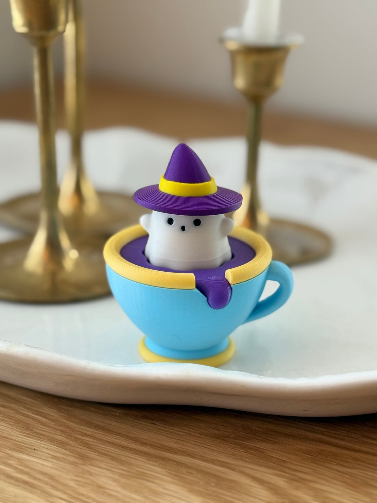 Ghost Cat Teacup Fidget Clicker, Halloween Desk Toy, Kawaii Cat Figurine Gift, Spooky Cute Stress Reliever