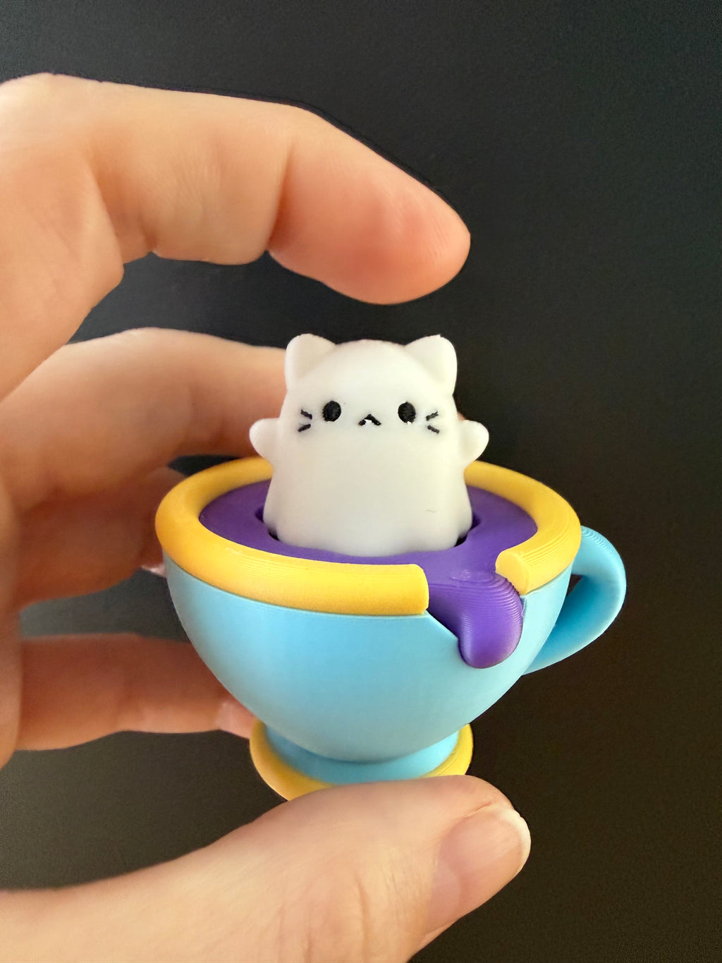Ghost Cat Teacup Fidget Clicker, Halloween Desk Toy, Kawaii Cat Figurine Gift, Spooky Cute Stress Reliever