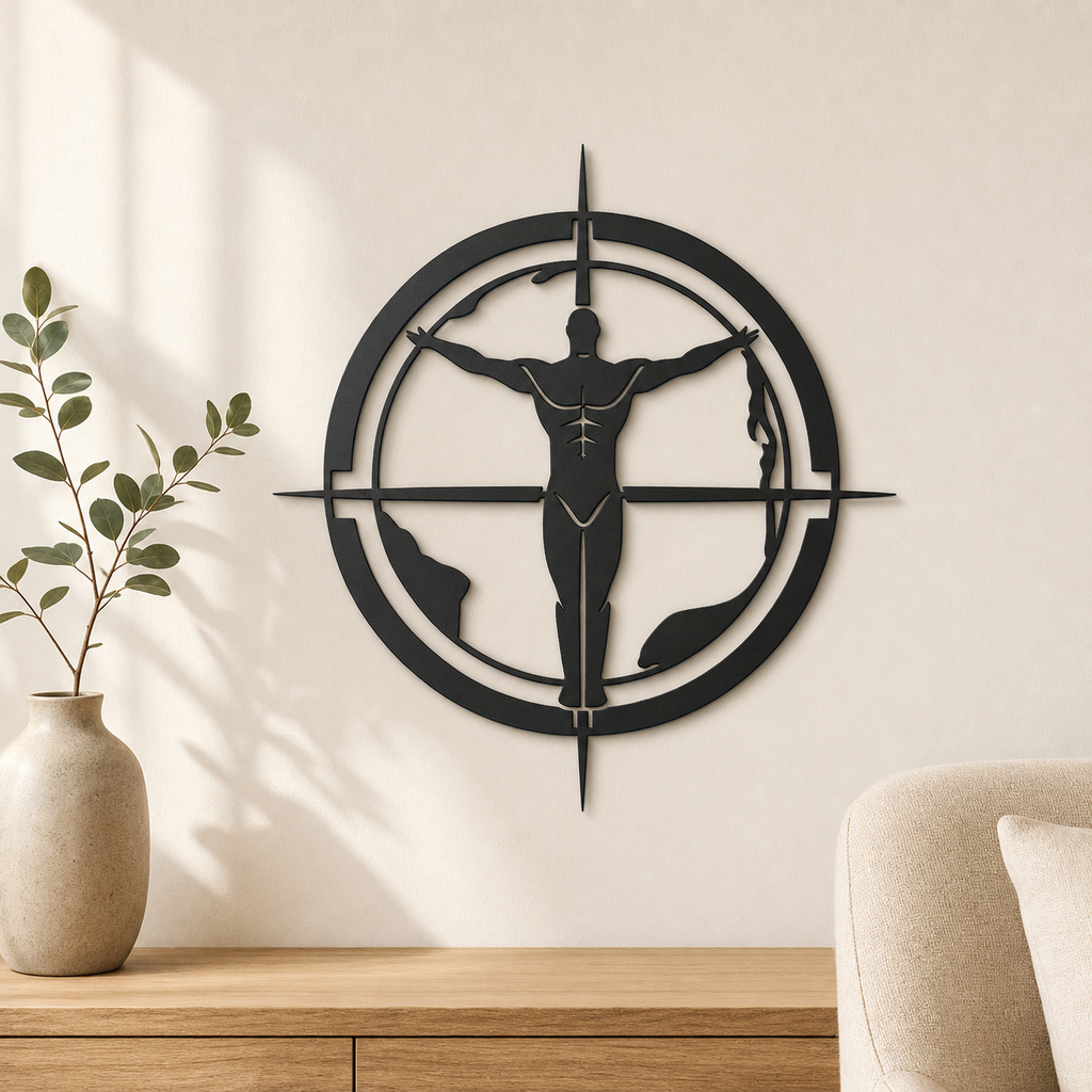 Atlas Wall Art — Compass & World Map Silhouette | 2 Sizes