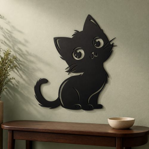 Baby Cat Wall Art — Cute Cartoon Kitten Silhouette | 2 Sizes