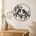 Birds with Flowers Wall Art — Songbird Circle Silhouette | 2 Sizes