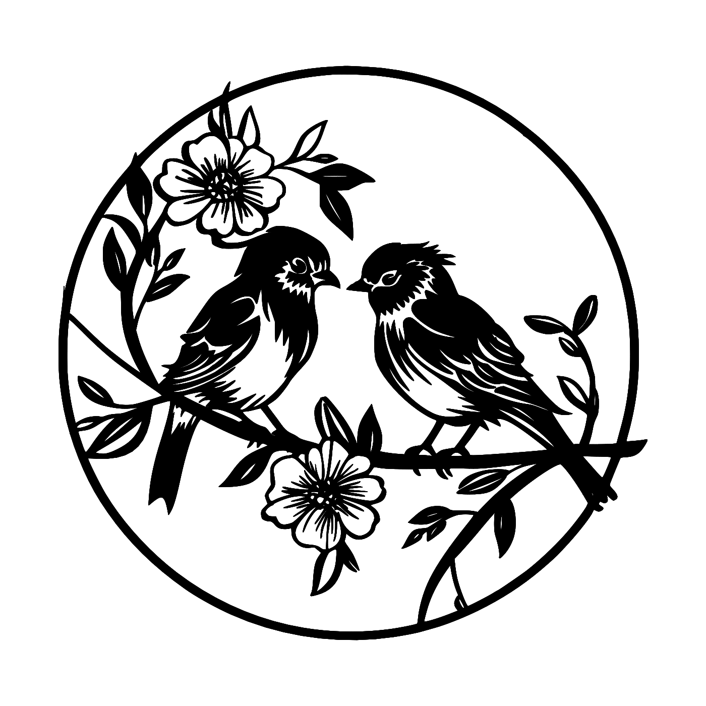 Birds with Flowers Wall Art — Songbird Circle Silhouette | 2 Sizes