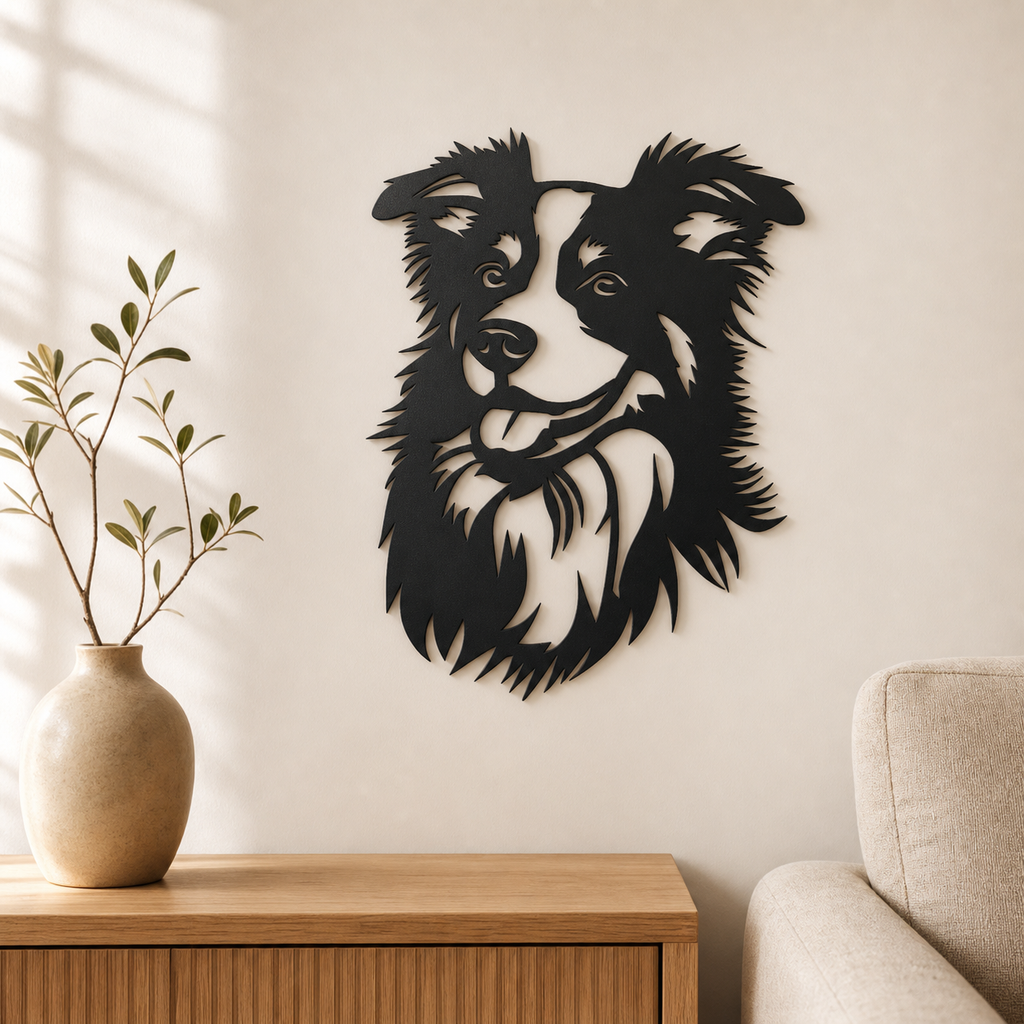 Border Collie Wall Art — Detailed Dog Portrait Silhouette | 2 Sizes