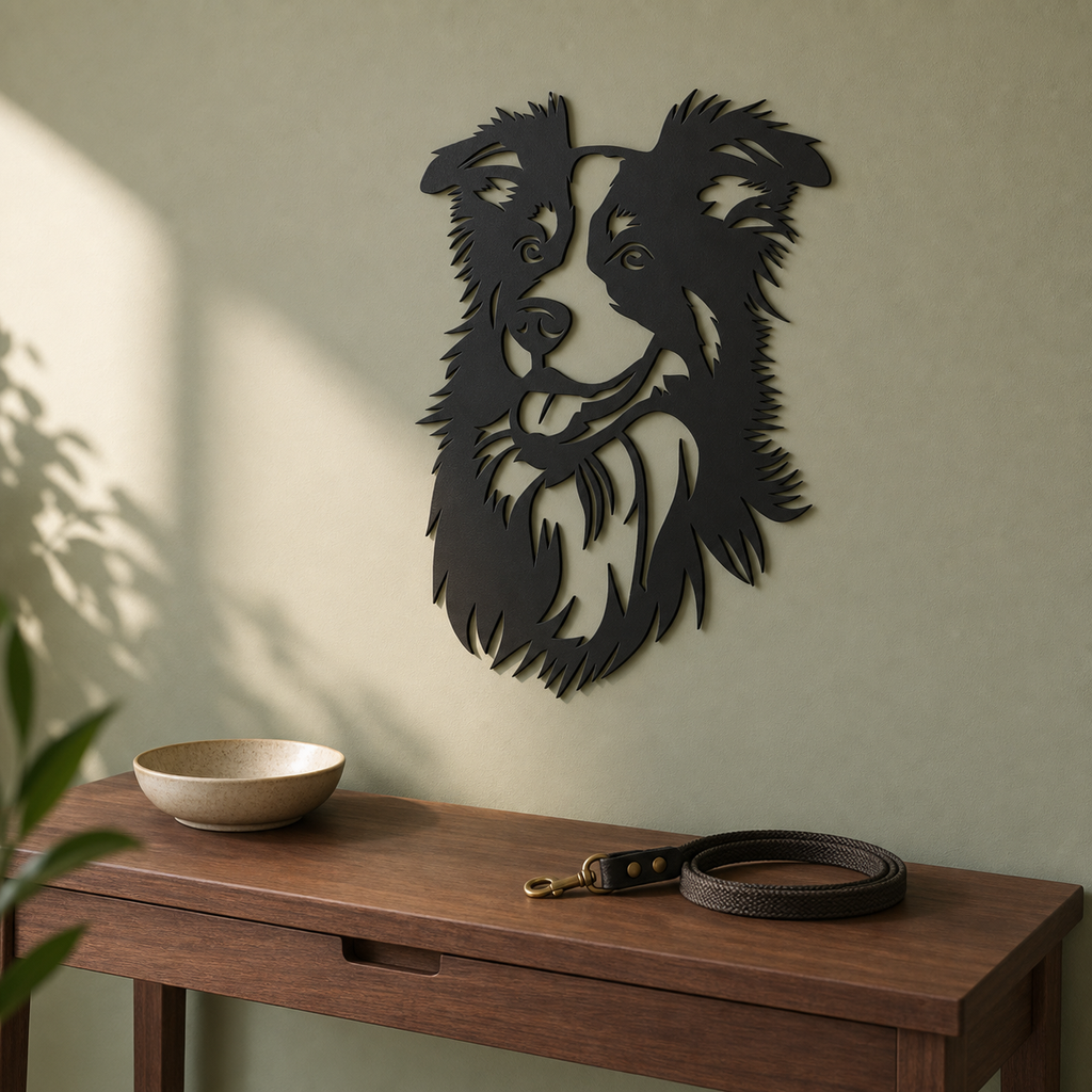 Border Collie Wall Art — Detailed Dog Portrait Silhouette | 2 Sizes