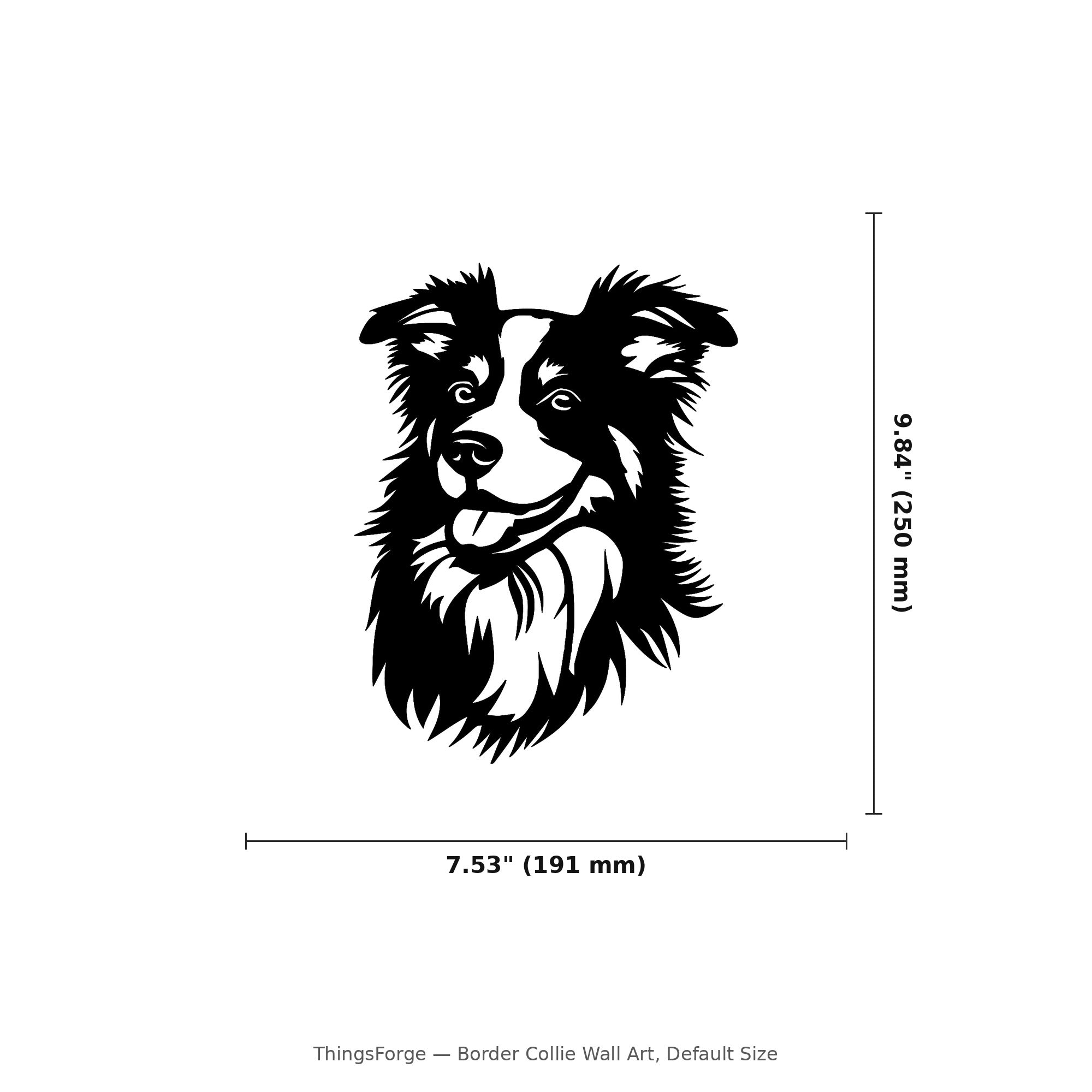 Border Collie Wall Art — Detailed Dog Portrait Silhouette | 2 Sizes