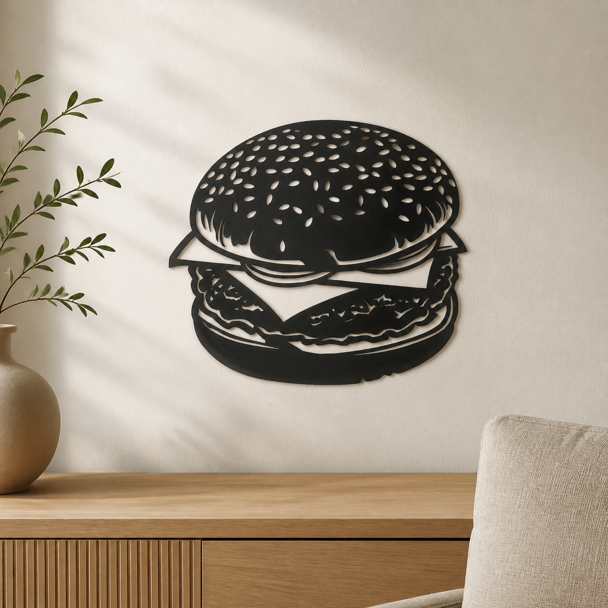Cheeseburger Wall Art — Retro Diner Silhouette | 2 Sizes