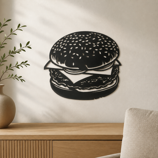 Cheeseburger Wall Art — Retro Diner Silhouette | 2 Sizes