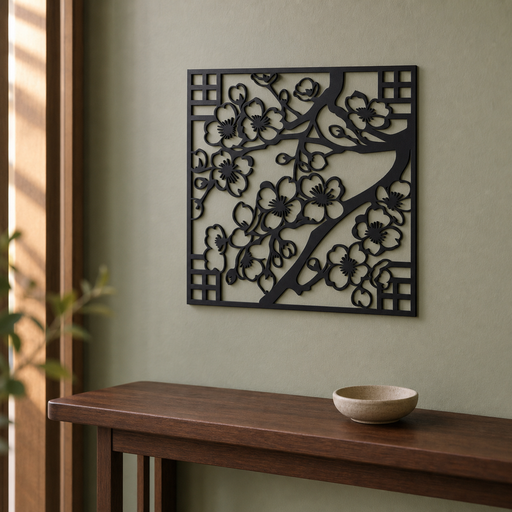 Cherry Blossoms Wall Art — Framed Blossom Branch Silhouette | 2 Sizes