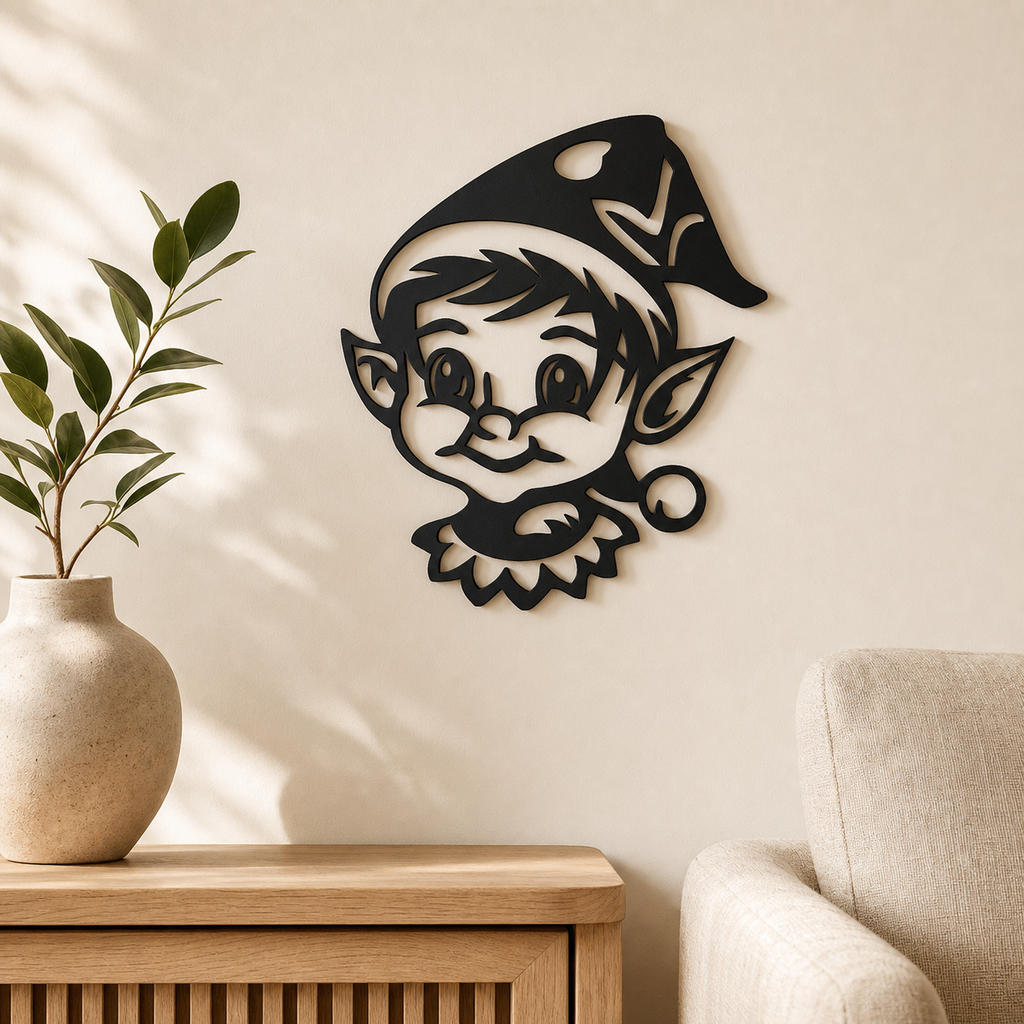 Christmas Elf Wall Art — Cute Elf Face Silhouette | 2 Sizes
