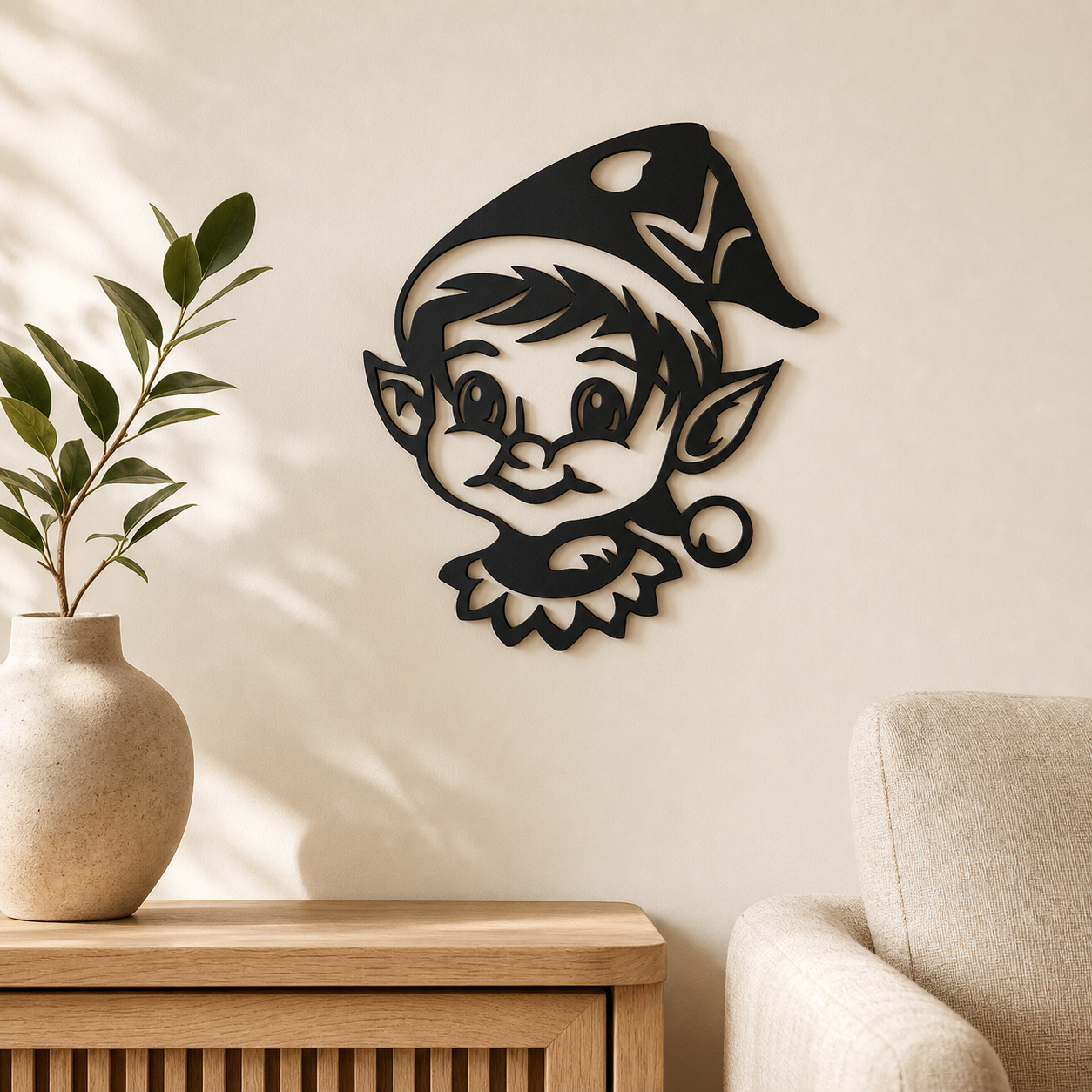Christmas Elf Wall Art — Cute Elf Face Silhouette | 2 Sizes