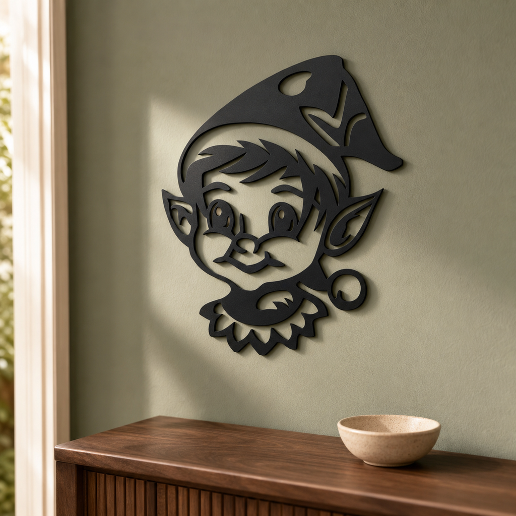 Christmas Elf Wall Art — Cute Elf Face Silhouette | 2 Sizes