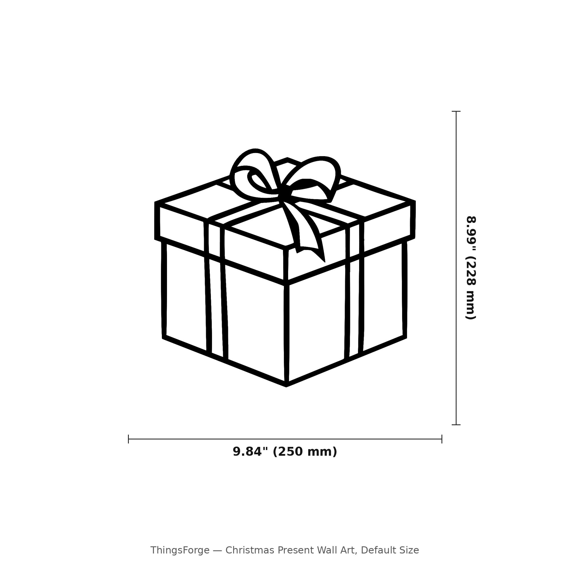 Christmas Present Wall Art — Wrapped Gift Box Line Silhouette | 2 Sizes