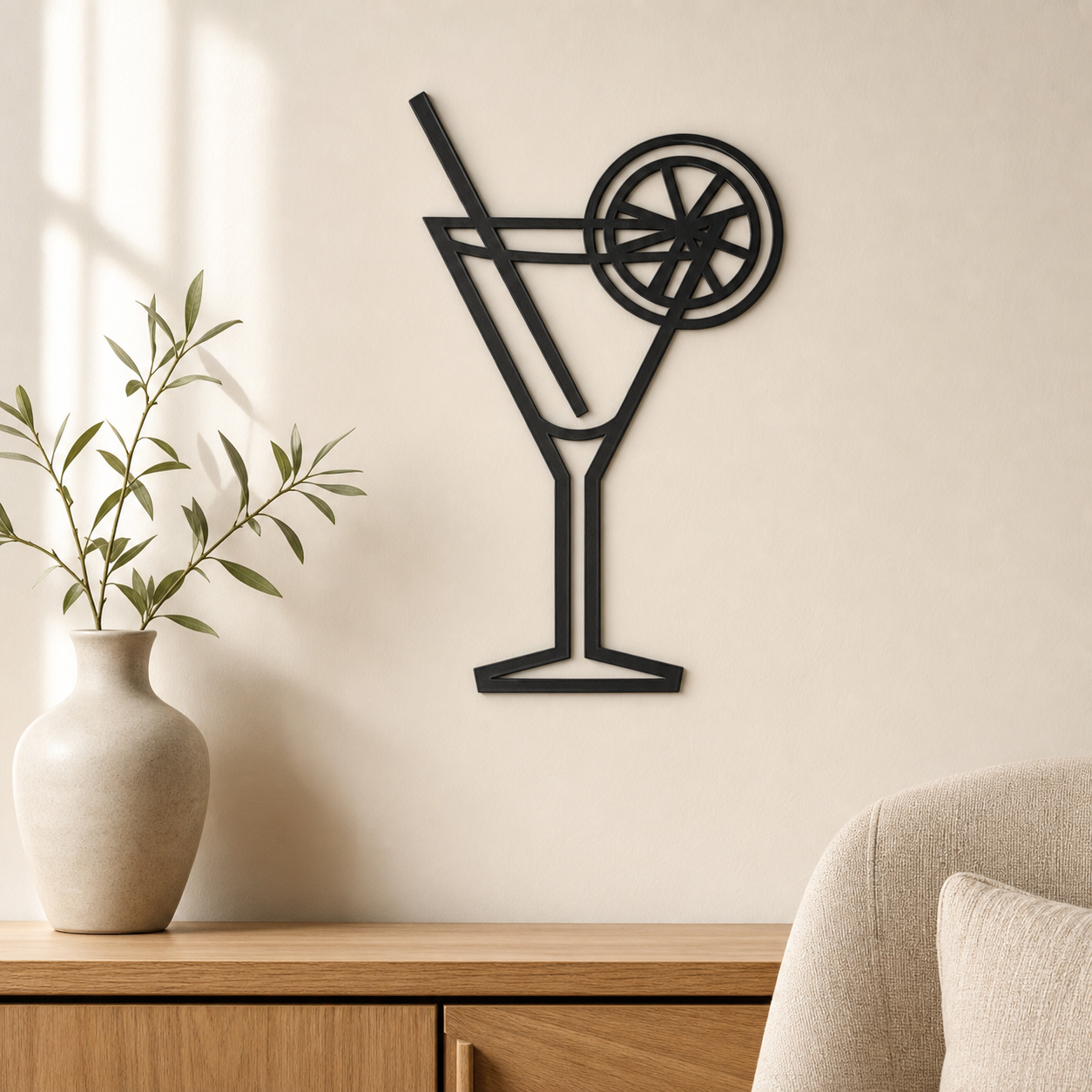 Cocktail Glass Wall Art — Martini Line Silhouette | 2 Sizes