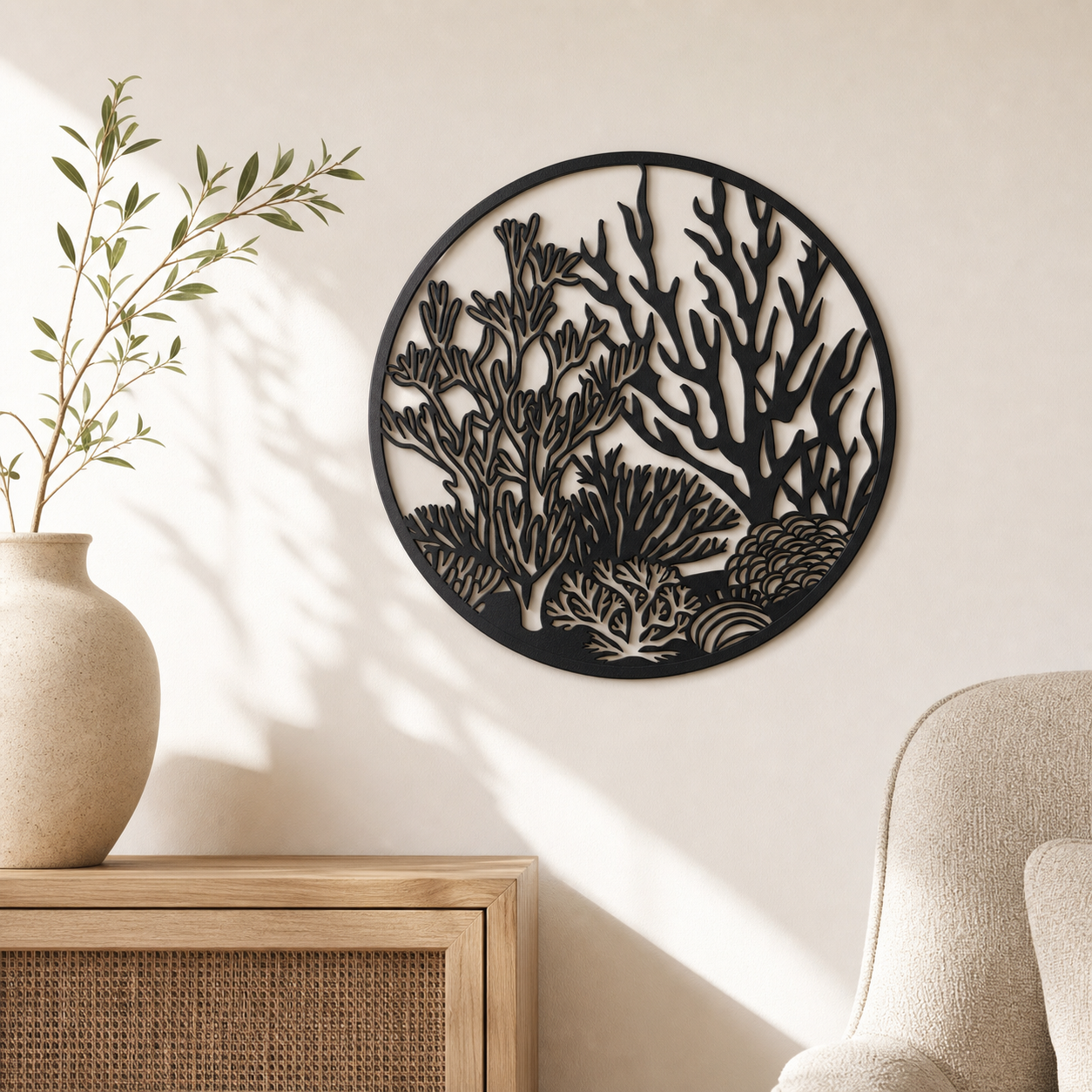 Coral Reef Wall Art — Circle Frame Ocean Scene | 2 Sizes