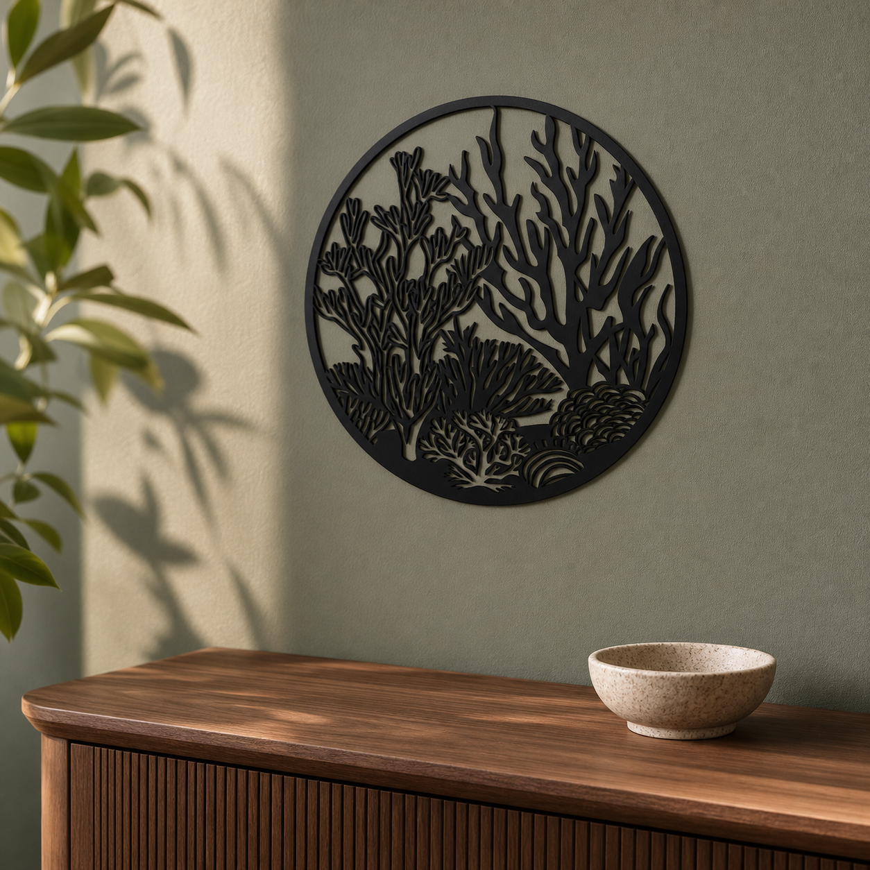 Coral Reef Wall Art — Circle Frame Ocean Scene | 2 Sizes