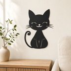 Cute Cat Wall Art — Smiling Sitting Cat Silhouette | 2 Sizes