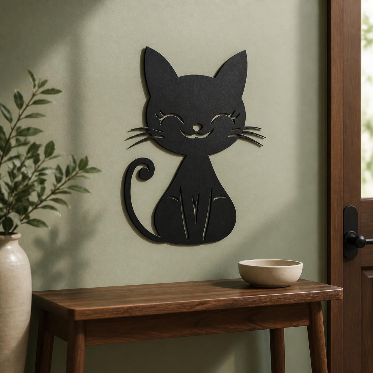 Cute Cat Wall Art — Smiling Sitting Cat Silhouette | 2 Sizes