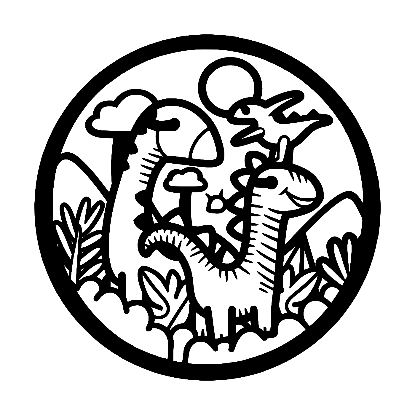 Dinosaurs Wall Art — Round Dino Scene Sign | Two Sizes, Four Colors