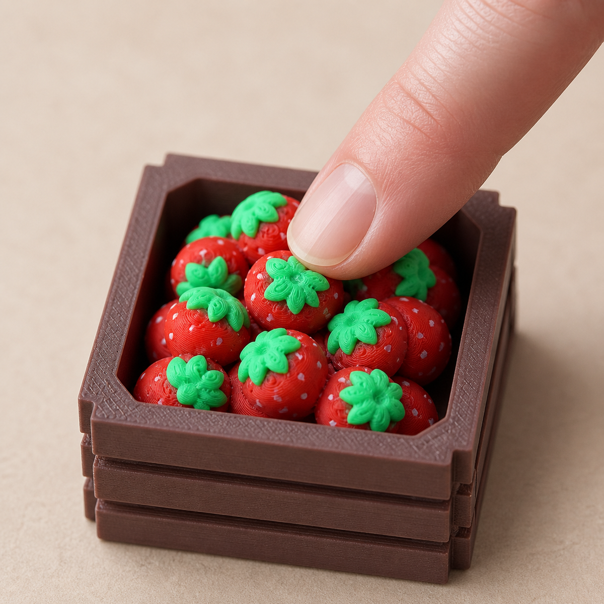 Strawberry Crate Fidget Toy, Miniature Fruit Crate Clicker, Cute Strawberry Basket Decor, Fun Desk Toy Gift, Handmade USA