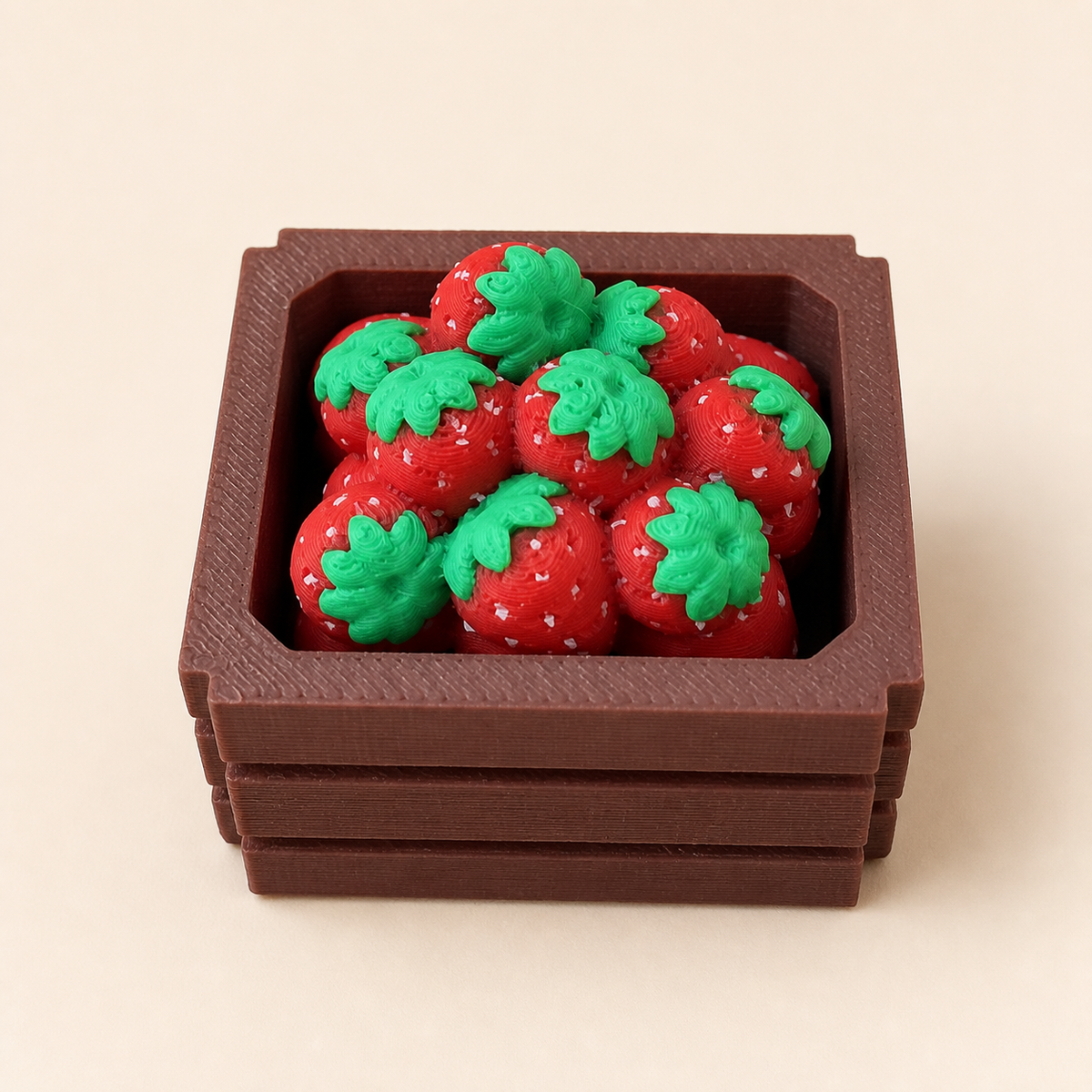 Strawberry Crate Fidget Toy, Miniature Fruit Crate Clicker, Cute Strawberry Basket Decor, Fun Desk Toy Gift, Handmade USA