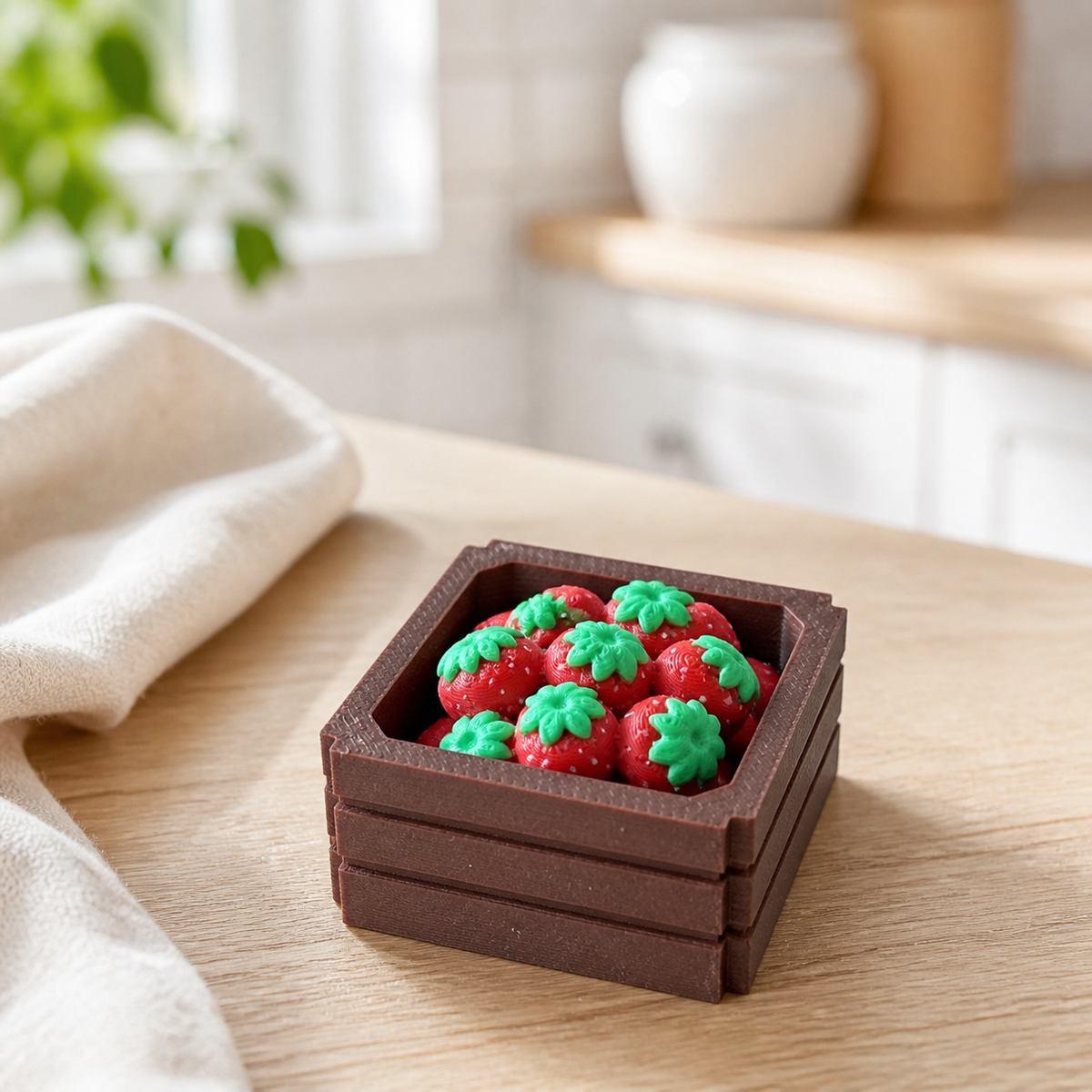 Strawberry Crate Fidget Toy, Miniature Fruit Crate Clicker, Cute Strawberry Basket Decor, Fun Desk Toy Gift, Handmade USA