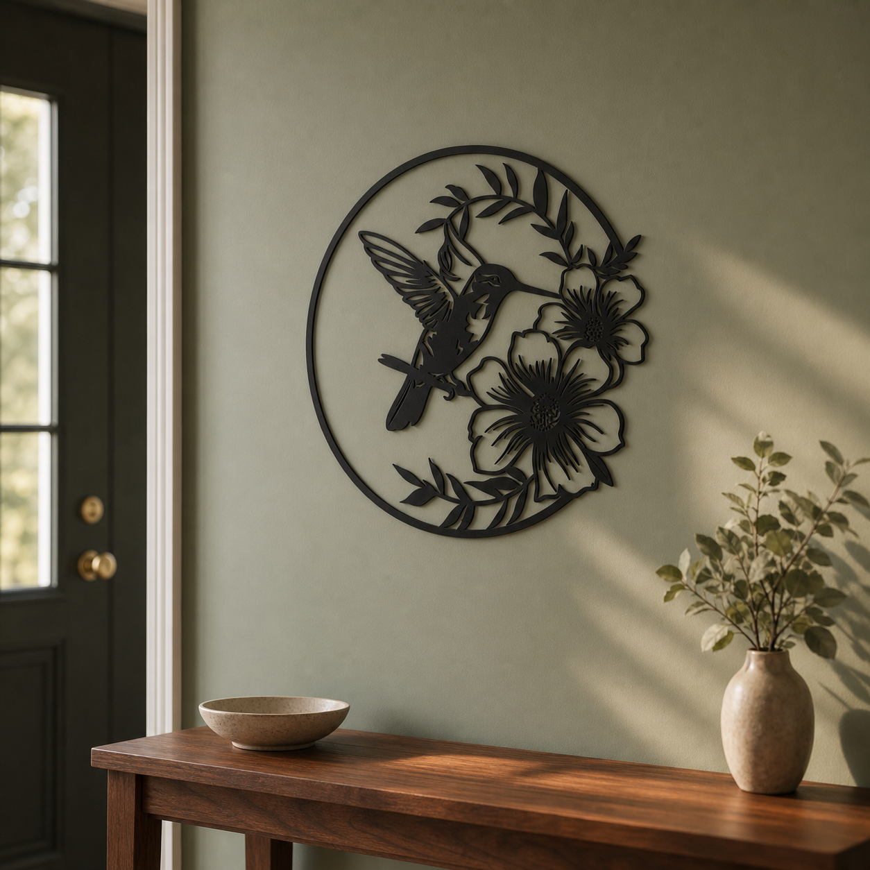 Hummingbird with Flowers Wall Art — Hummingbird & Blossoms Scene | 2 Sizes