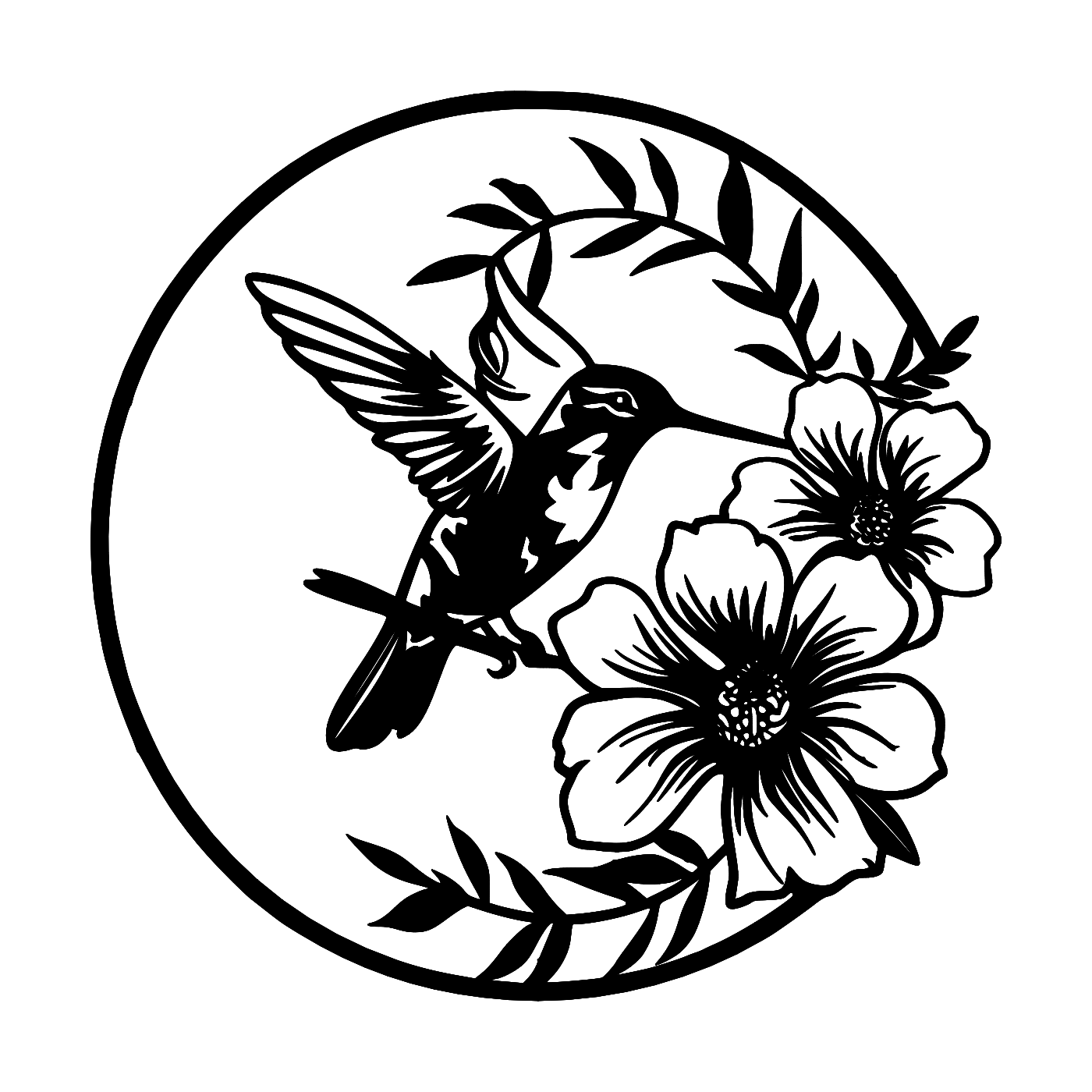 Hummingbird with Flowers Wall Art — Hummingbird & Blossoms Scene | 2 Sizes
