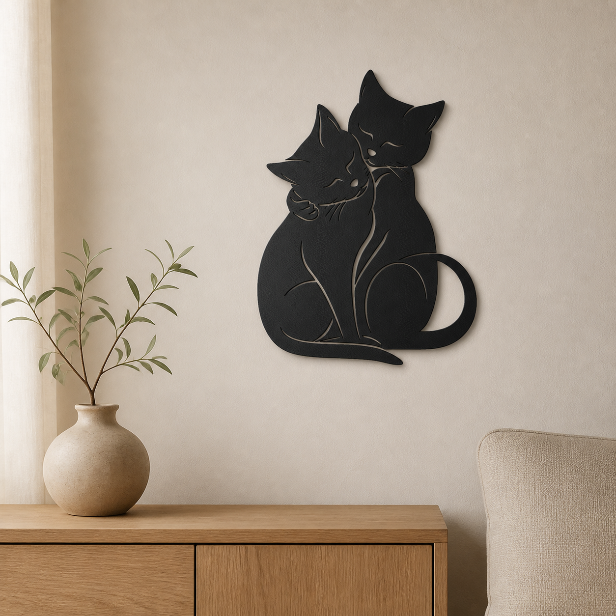 Loving Cats Wall Art — Two Cats Cuddling Silhouette | 2 Sizes