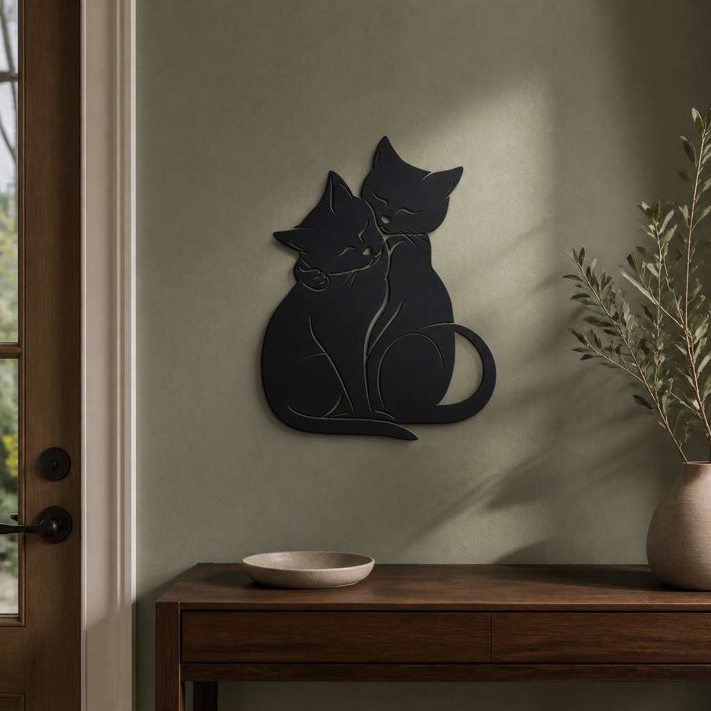 Loving Cats Wall Art — Two Cats Cuddling Silhouette | 2 Sizes