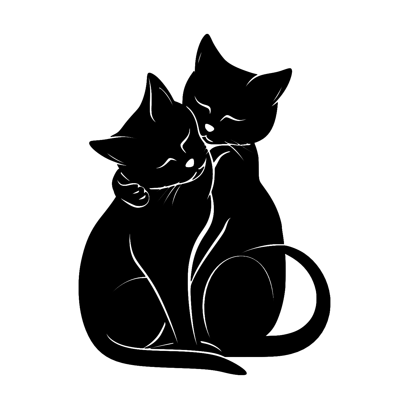 Loving Cats Wall Art — Two Cats Cuddling Silhouette | 2 Sizes
