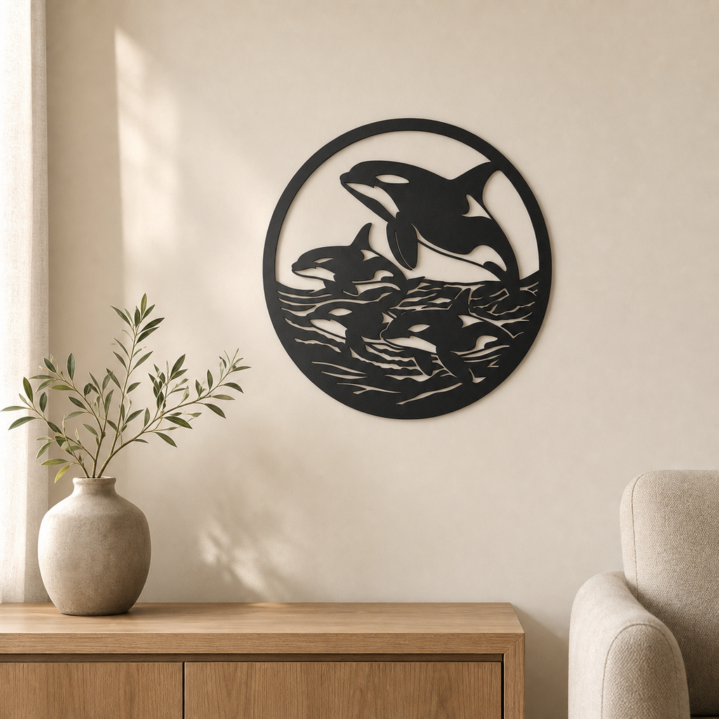 Orcas Wall Art — Circle Frame Orca Pod | 2 Sizes