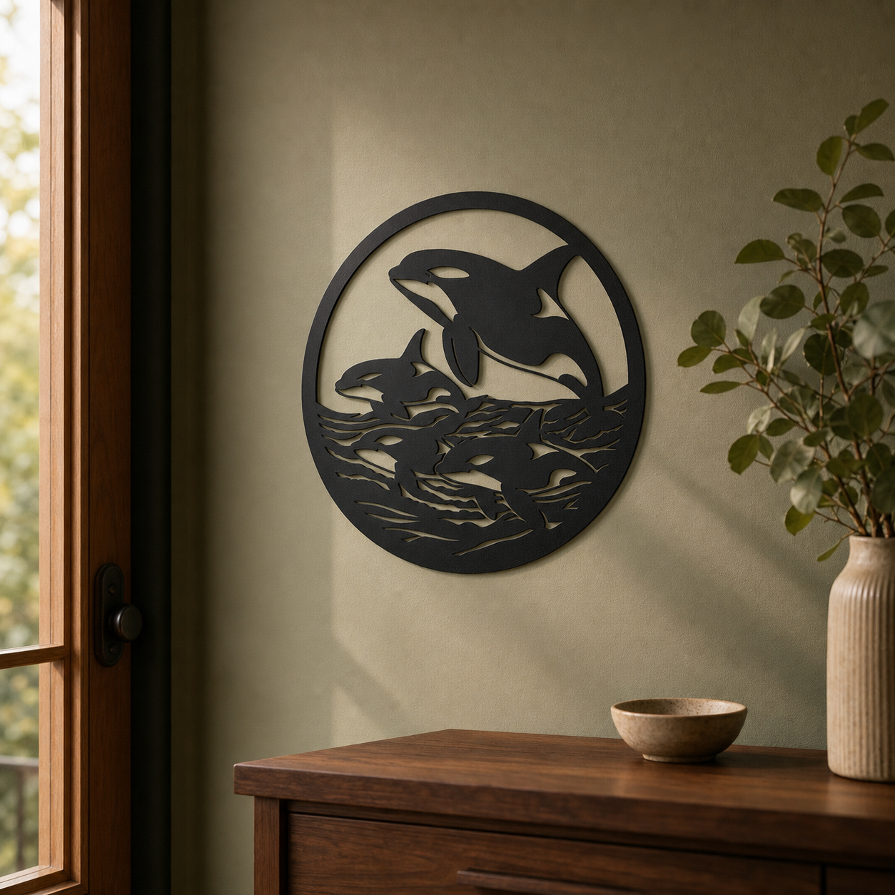 Orcas Wall Art — Circle Frame Orca Pod | 2 Sizes