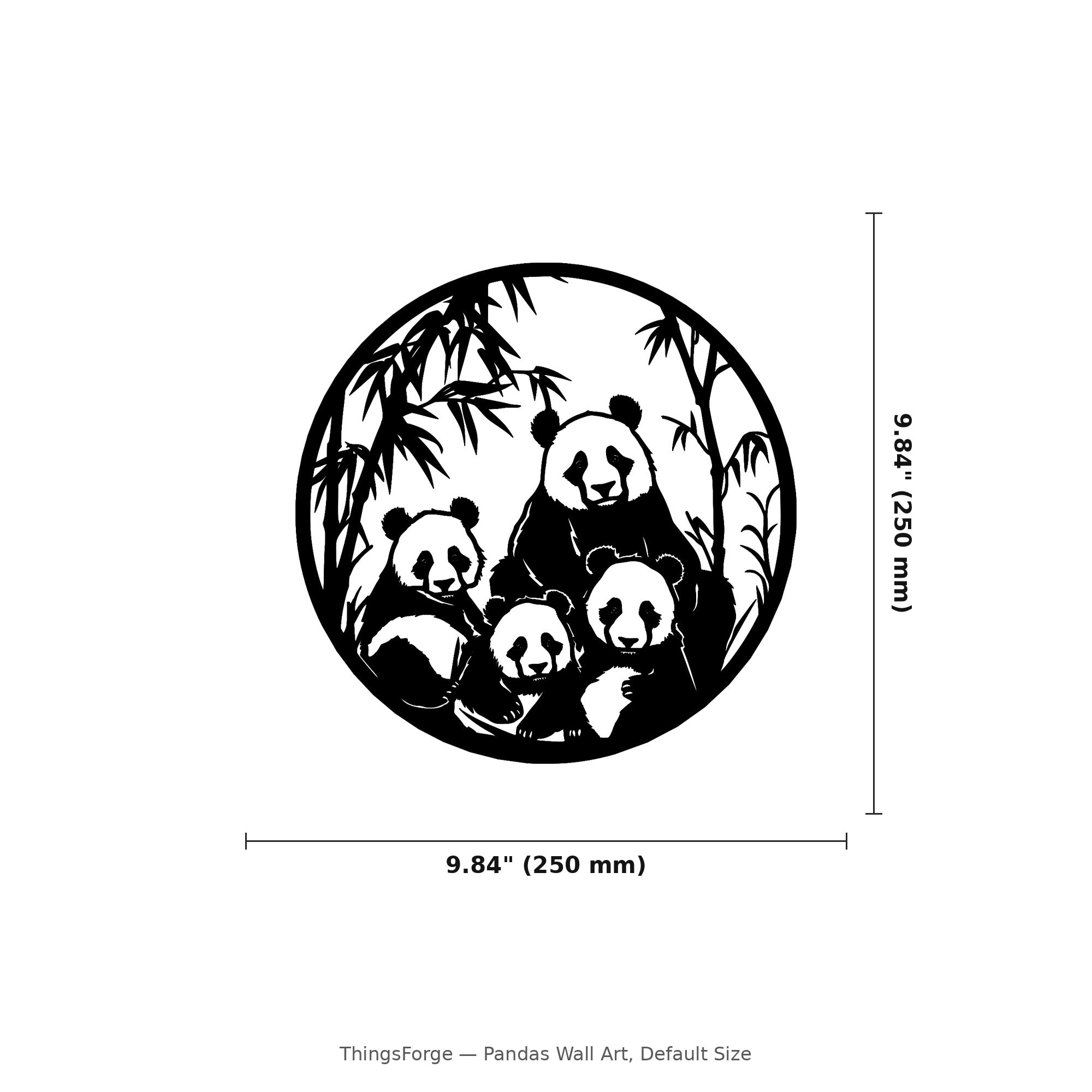 Pandas Wall Art — Circle Frame Panda Family | 2 Sizes