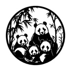 Pandas Wall Art — Circle Frame Panda Family | 2 Sizes