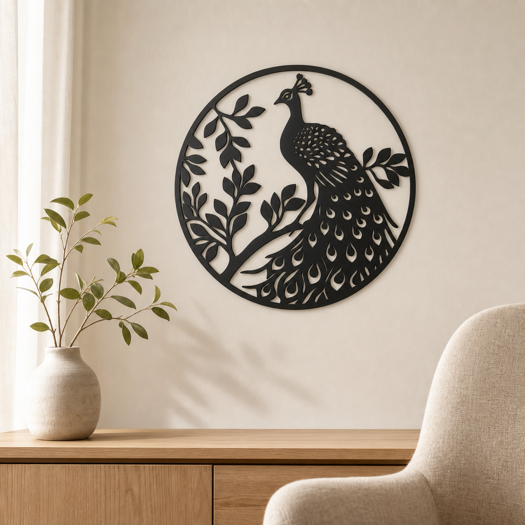 Peacock Wall Art — Fanned Tail Silhouette | 2 Sizes