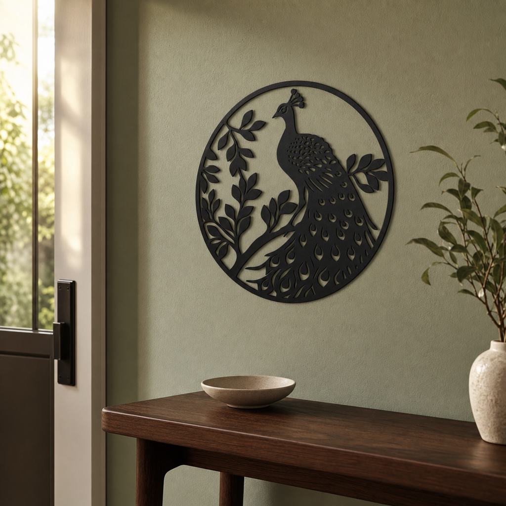 Peacock Wall Art — Fanned Tail Silhouette | 2 Sizes