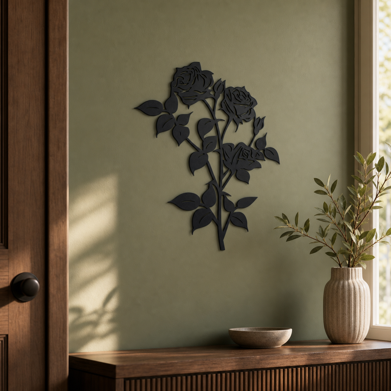 Roses Wall Art — Layered Bloom Silhouette | 2 Sizes