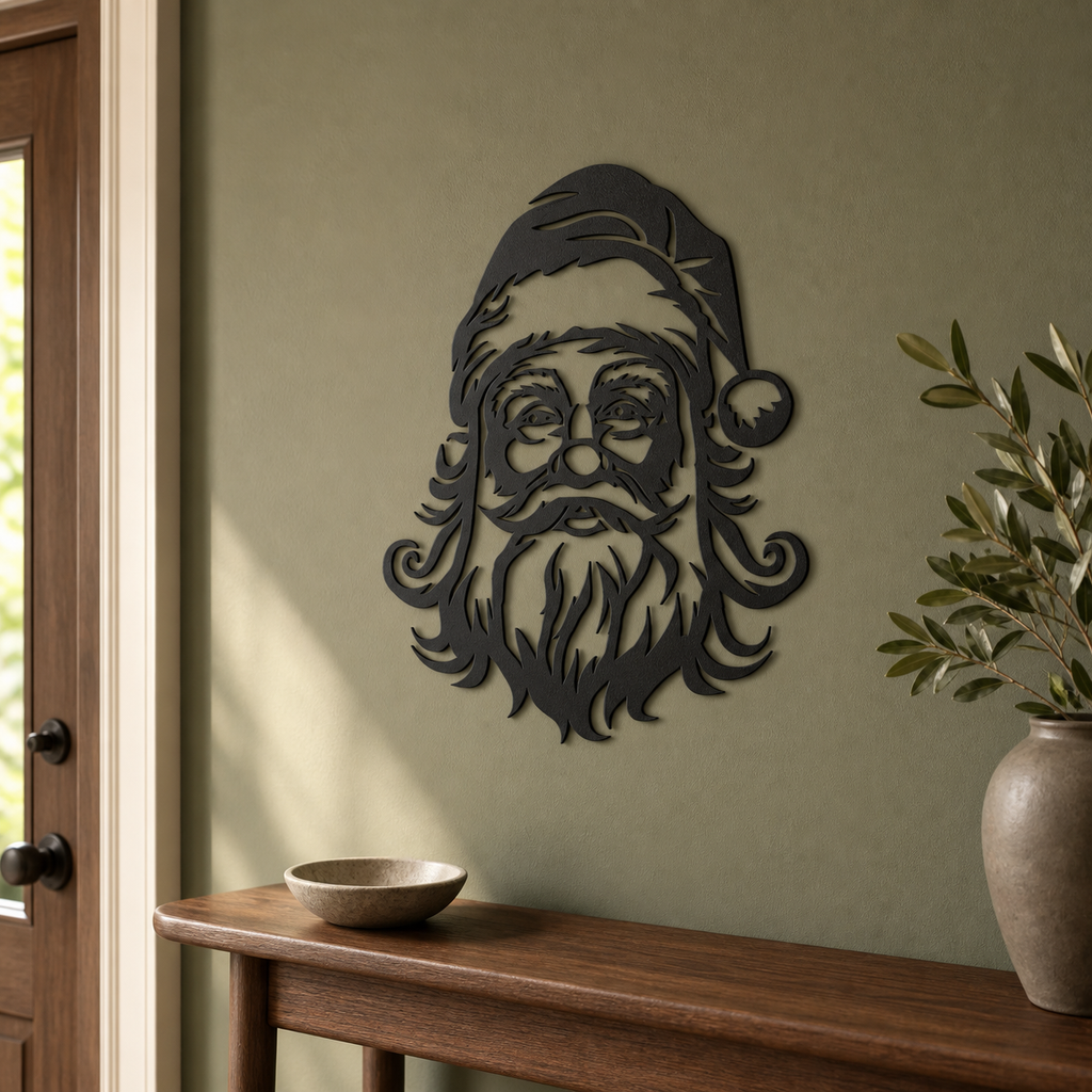 Santa Clause Face Wall Art — Jolly Portrait Silhouette | 2 Sizes